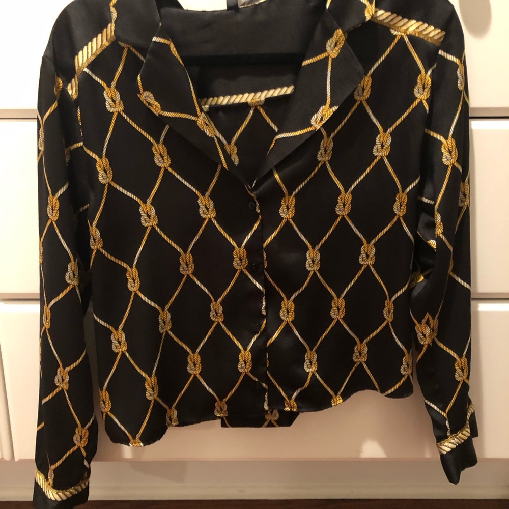 Zara black and gold rope blouse shirt. Size XS